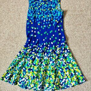 HAANI Women's Petite Blue Green Gyeometric Dress PM